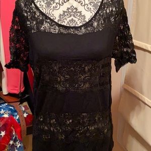 The Limited Black Lace Stripe Sequin tee Large
